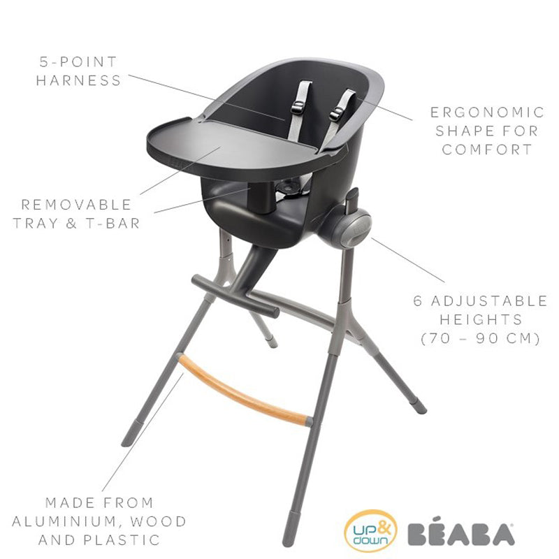 Béaba Up & Down Evolutive Highchair Dark Grey l Bulk Buy at Baby Products Wholesaler