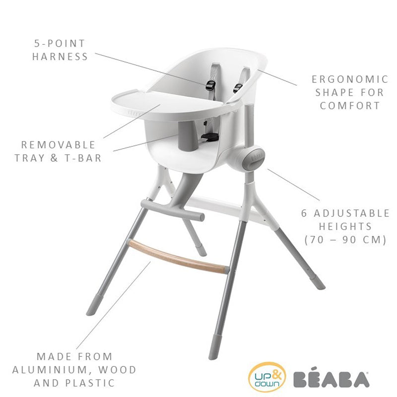 Béaba Up & Down Evolutive Highchair White/Grey l Bulk Buy at Baby Products Wholesaler