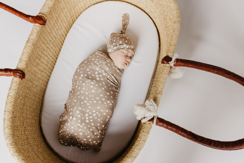 Copper Pearl Top Knot Hat Fawn 0-4m l Bulk Buy at Baby Products Wholesaler