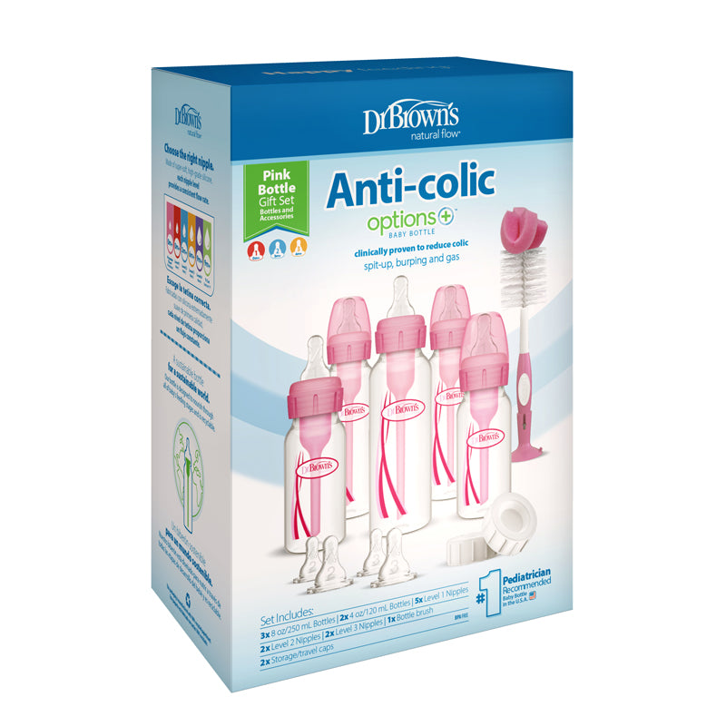 Dr Brown's Anti-Colic Options+ Narrow Neck Pink Baby Bottle Gift Set l Bulk Buy at Baby Products Wholesaler