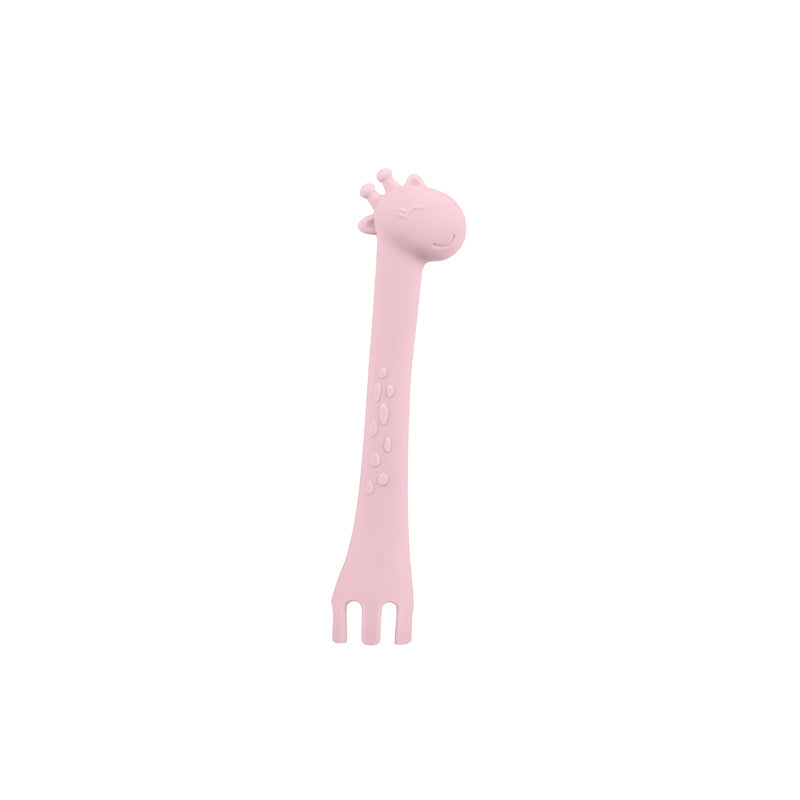 Kikka Boo Silicone Spoon With Fork Giraffe Pink l Bulk Buy at Baby Products Wholesaler