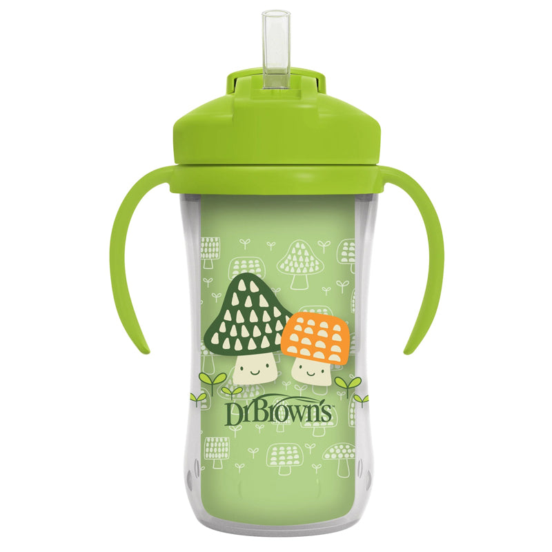 Dr Brown's Insulated Straw Cup with Handles 12m+ Green Mushrooms 300ml at Baby Products Wholesaler