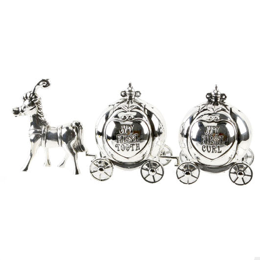 Silver Plated Cinderella Carriage Tooth & Curl Set at Baby Products Wholesaler